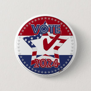 2024 Red and Blue VOTE USA Flag Star Check Mark 6 Cm Round Badge