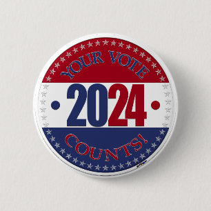 2024 Red and Blue Your Vote Counts 6 Cm Round Badge