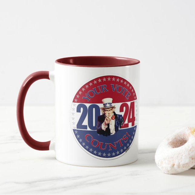 2024 Red and Blue Your Vote Counts Uncle Sam Mug (With Donut)