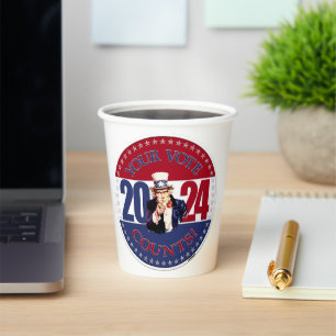 2024 Red and Blue Your Vote Counts Uncle Sam Paper Cups