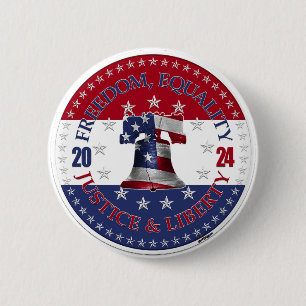 2024 Red Blue Freedom, Equality, Justice Liberty B 6 Cm Round Badge