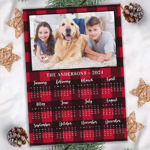 2024 Red Buffalo Plaid Family Dog Photo Calendar Holiday Card