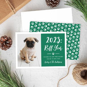 2024 Ruff Year Green Funny Dog Photo Holiday Card