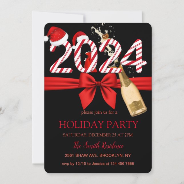 2024 Santa Claus, Champagne  Elegant Chic Invitation (Front)