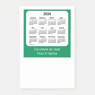 2024 Sea Green Post It Note Calendars by Janz