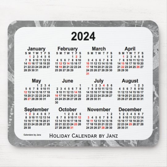 2024 Silver Holiday Art Calendar by Janz Mouse Pad Zazzle.co.uk