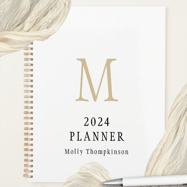 2024  Simple Monogram Initial Name White Planner (Creator Uploaded)