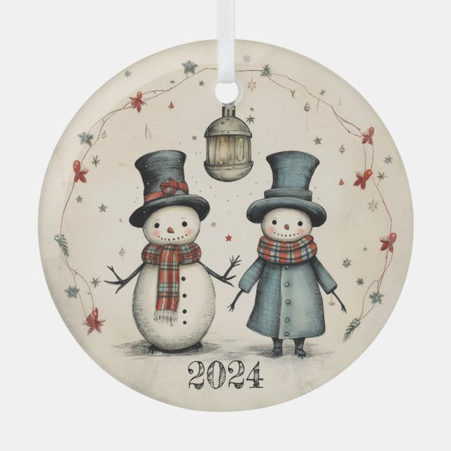 2024 Snowman Glass Tree Decoration (Front)