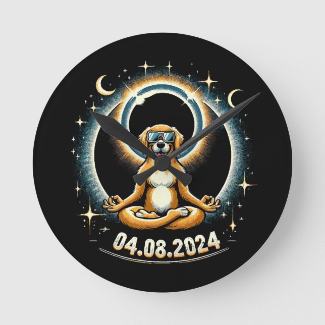 2024 Solar Eclipse Dog Round Clock (Front)