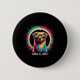 2024 Solar Eclipse Dog Wearing Solar Eclipse Glass 6 Cm Round Badge