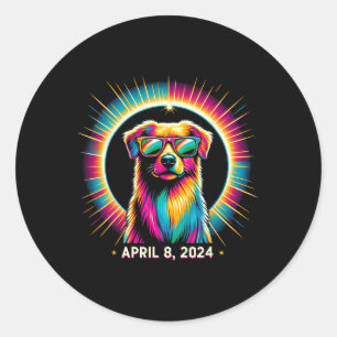 2024 Solar Eclipse Dog Wearing Solar Eclipse Glass Classic Round Sticker