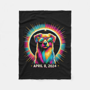 2024 Solar Eclipse Dog Wearing Solar Eclipse Glass Fleece Blanket
