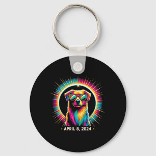 2024 Solar Eclipse Dog Wearing Solar Eclipse Glass Key Ring