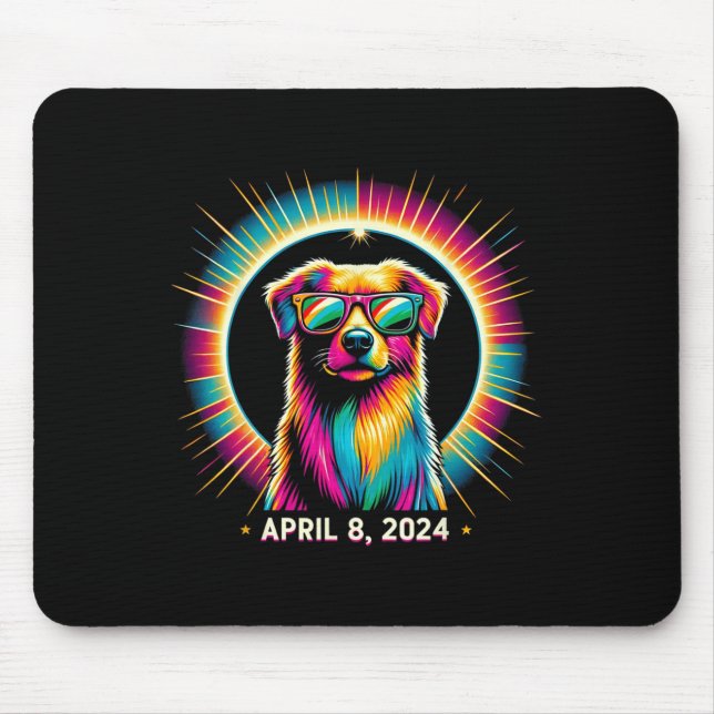 2024 Solar Eclipse Dog Wearing Solar Eclipse Glass Mouse Mat (Front)