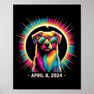 2024 Solar Eclipse Dog Wearing Solar Eclipse Glass Poster
