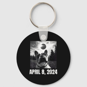 2024 Solar Eclipse Funny French Bulldog Selfie Men Key Ring