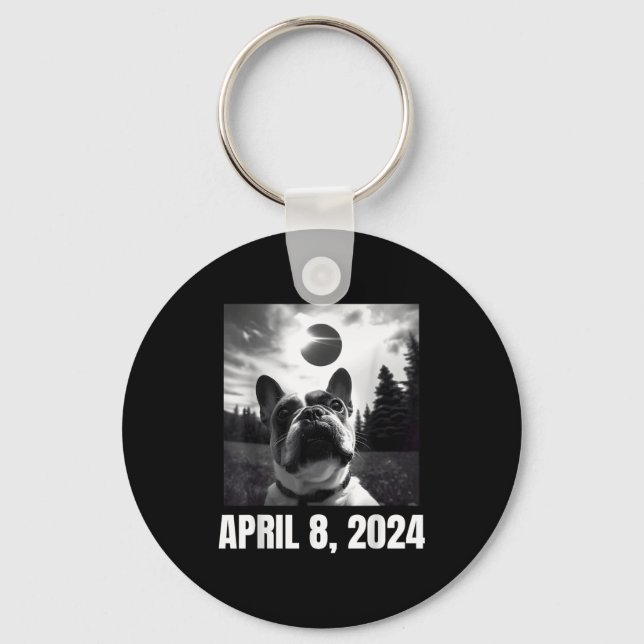 2024 Solar Eclipse Funny French Bulldog Selfie Men Key Ring (Front)