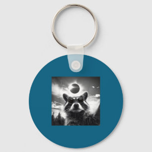 2024 Solar Eclipse Funny Raccoon Selfie Men Women Key Ring