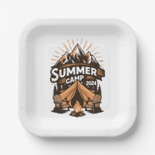 2024 Summer Camp Summer Camping Vacation Matching Paper Plate