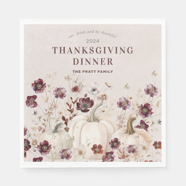 2024 Thanksgiving Dinner Pumpkin Wildflower Napkin (Front)