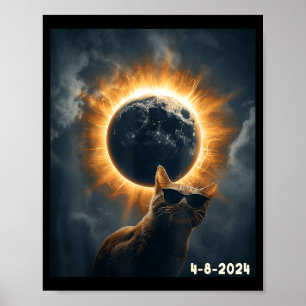 2024 Total Solar Eclipse April 8 Funny Vintage Cat Poster