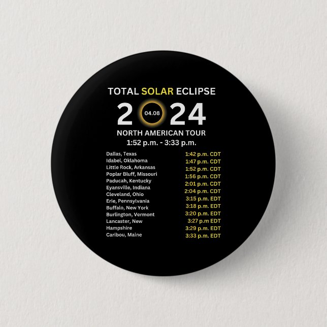 2024 Total Solar Eclipse April 8 Path Of The Eclip 6 Cm Round Badge (Front)