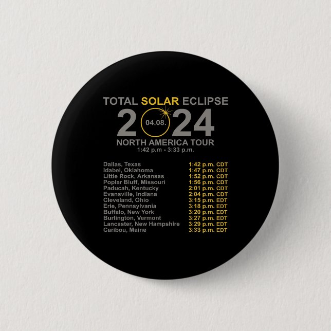 2024 Total Solar Eclipse April 8 Path Of The Eclip 6 Cm Round Badge (Front)