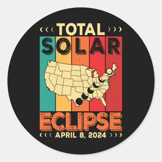 2024 Total Solar Eclipse April  Classic Round Sticker (Front)