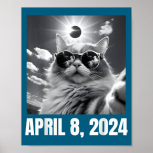 2024 Total Solar Eclipse Cat Selfie Funny Meme Poster