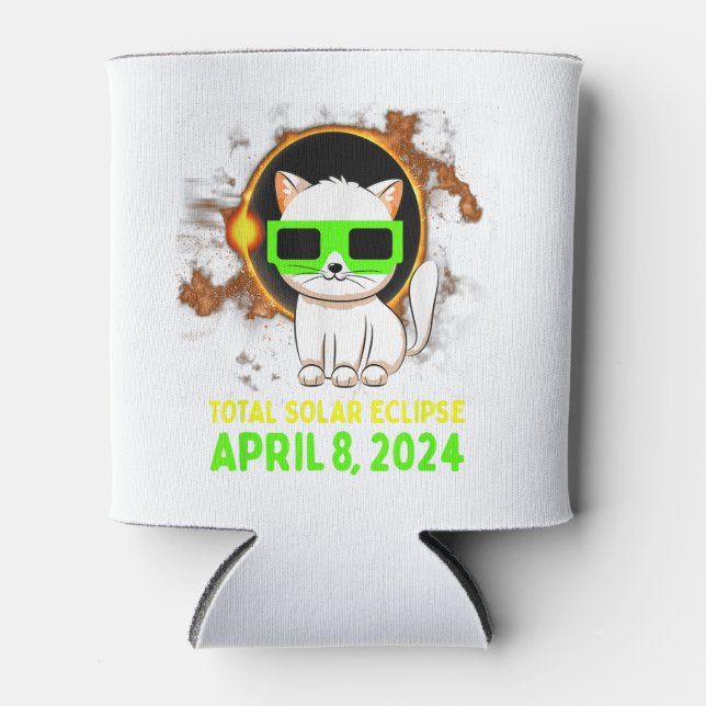 2024 Total Solar Eclipse Cat Wearing Solar Eclipse Can Cooler (Front)