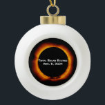 2024 Total Solar Eclipse Ceramic Ball Christmas Ornament<br><div class="desc">The next great American total solar eclipse is on Monday, April 8, 2024. It will begin in the Pacific Ocean and swing up through Mexico with a maximum at Durango. Totality will then be visible as totality follows a northeastern arc through Texas, Oklahoma, Arkansas, Missouri, Illinois Kentucky, Indiana, Michigan, Ohio,...</div>