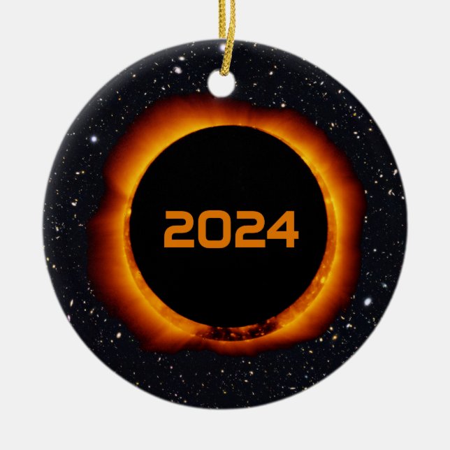 2024 Total Solar Eclipse Date Starry Sky Ceramic Tree Decoration (Front)