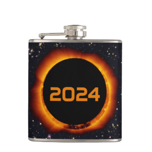2024 Total Solar Eclipse Date Starry Sky Hip Flask