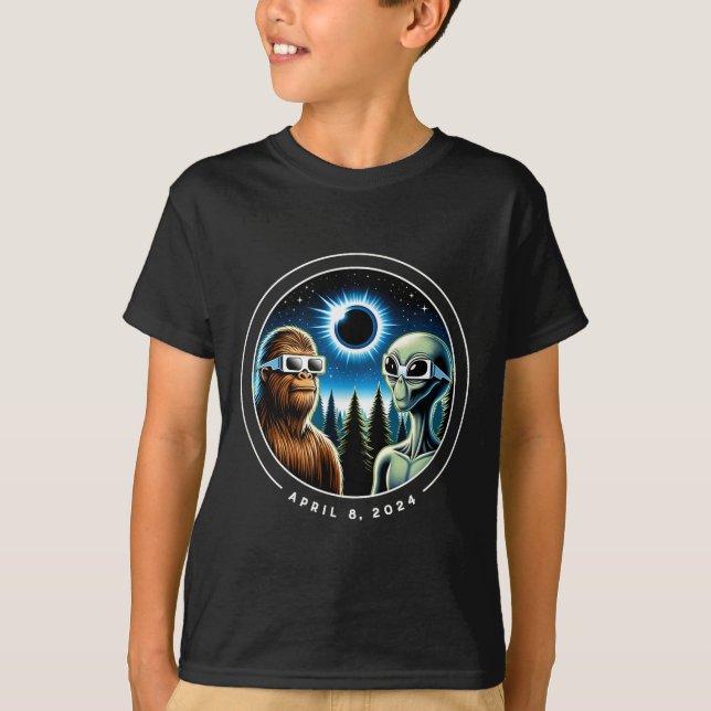 2024 Total Solar Eclipse Funny Bigfoot Alien April T-Shirt (Front)
