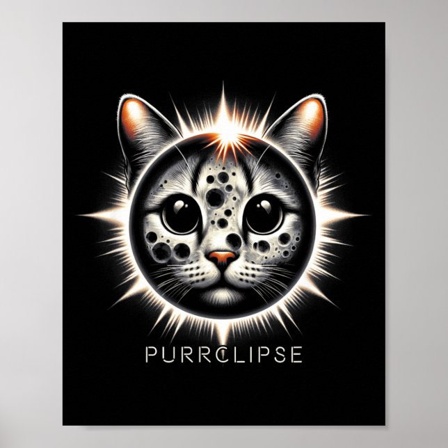 2024 Total Solar Eclipse Funny Cat Eclipse Cat Poster (Front)