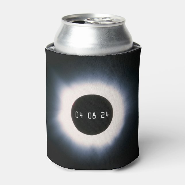 2024 Total Solar Eclipse in Black and White Can Cooler (Can Front)