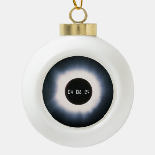 2024 Total Solar Eclipse in Black and White Ceramic Ball Christmas Ornament