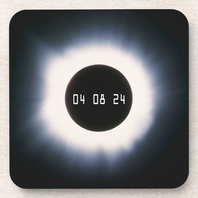 2024 Total Solar Eclipse in Black and White Coaster (Front)