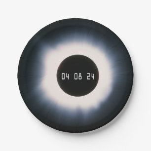 2024 Total Solar Eclipse in Black and White Paper Plate