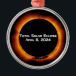 2024 Total Solar Eclipse Metal Tree Decoration<br><div class="desc">The next great American total solar eclipse is on Monday, April 8, 2024. It will begin in the Pacific Ocean and swing up through Mexico with a maximum at Durango. Totality will then be visible as totality follows a northeastern arc through Texas, Oklahoma, Arkansas, Missouri, Illinois Kentucky, Indiana, Michigan, Ohio,...</div>
