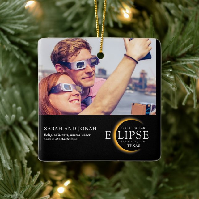 2024 Total Solar Eclipse Photo Couples Gifts Ceram Ceramic Ornament (Tree)