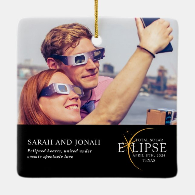 2024 Total Solar Eclipse Photo Couples Gifts Ceramic Ornament (Back)