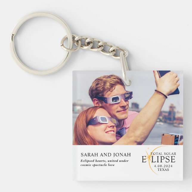 2024 Total Solar Eclipse Photo Couples Gifts Key Ring (Front)