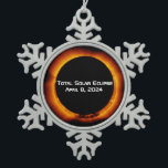 2024 Total Solar Eclipse Snowflake Pewter Christmas Ornament<br><div class="desc">The next great American total solar eclipse is on Monday, April 8, 2024. It will begin in the Pacific Ocean and swing up through Mexico with a maximum at Durango. Totality will then be visible as totality follows a northeastern arc through Texas, Oklahoma, Arkansas, Missouri, Illinois Kentucky, Indiana, Michigan, Ohio,...</div>
