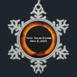 2024 Total Solar Eclipse Snowflake Pewter Christmas Ornament<br><div class="desc">The next great American total solar eclipse is on Monday, April 8, 2024. It will begin in the Pacific Ocean and swing up through Mexico with a maximum at Durango. Totality will then be visible as totality follows a northeastern arc through Texas, Oklahoma, Arkansas, Missouri, Illinois Kentucky, Indiana, Michigan, Ohio,...</div>