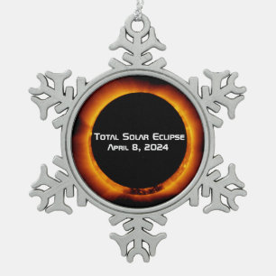 2024 Total Solar Eclipse Snowflake Pewter Christmas Ornament