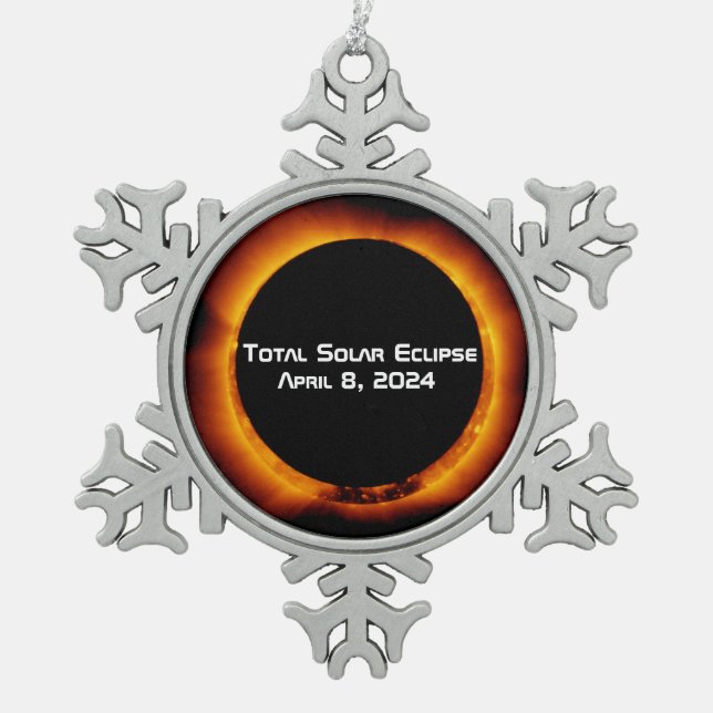 2024 Total Solar Eclipse Snowflake Pewter Christmas Ornament (Front)