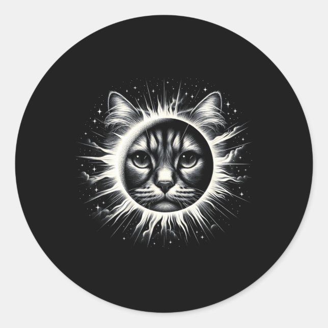 2024 Total Solar Eclipse Totality Cat No Date Classic Round Sticker (Front)