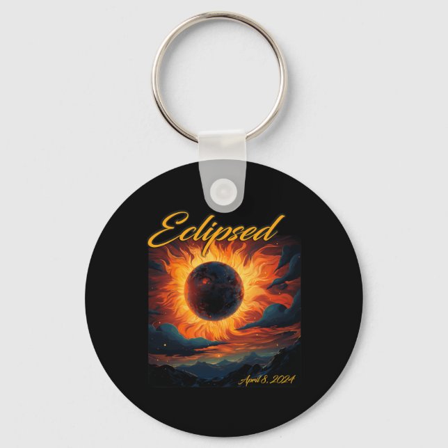 2024 Total Solar Eclipse Totality Sun Moon  Key Ring (Front)