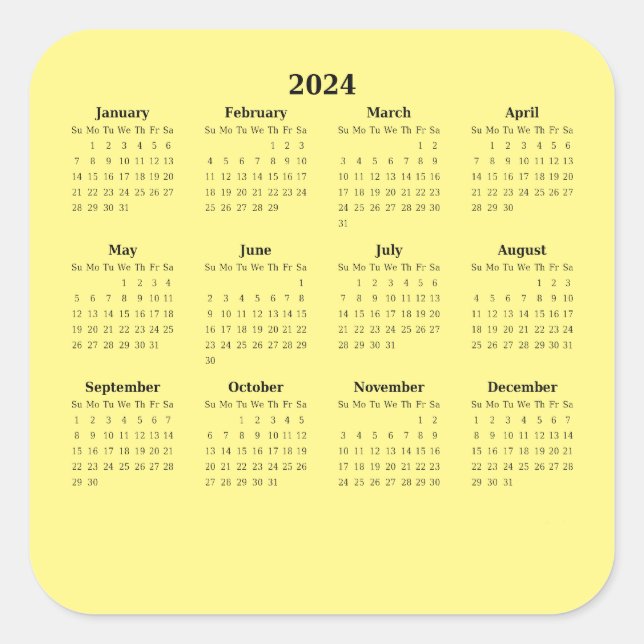 2024 Twelve Month Calendar Square Sticker (Front)